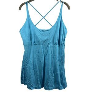 Moda International Babydoll Top Blue L Y2K Strappy Sleeveless Shelf Bra Camisole